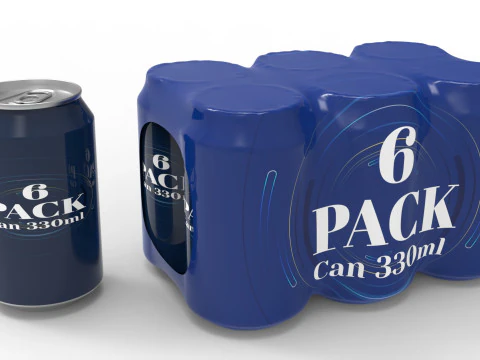 Embalagem de seis latas de refrigerante para bebidas 330ml Modelo 3D