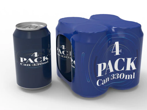 Four pack packaging beverage soda cans 330ml 3D Model