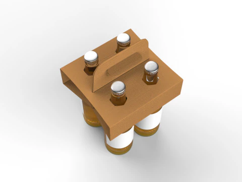 Four-Bottle Beer Packaging Box Holder 3D Model