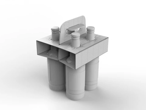 Four-Bottle Beer Packaging Box Holder 3D Model