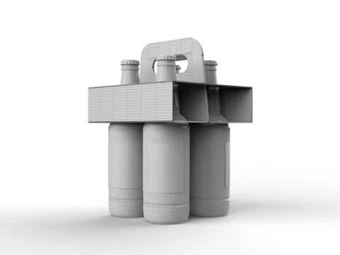 Four-Bottle Beer Packaging Box Holder 3D Model