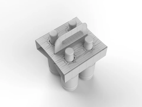 Four-Bottle Beer Packaging Box Holder 3D Model