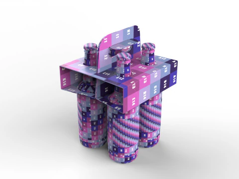 Four-Bottle Beer Packaging Box Holder 3D Model