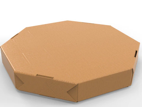 八边形纸板披萨盒 350x350x50mm 带模切文件 3D 模型