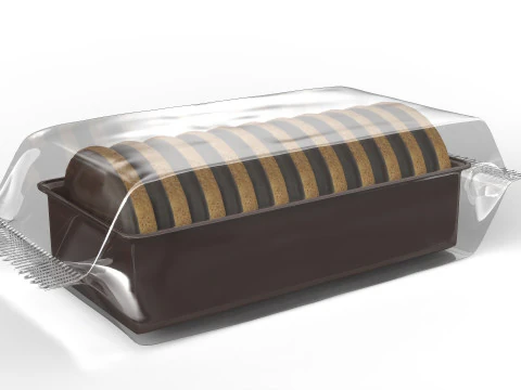Jaffa chocolate biscuit round cake packaging in transparent foil 3D Model