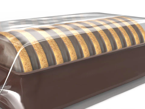Jaffa chocolate biscuit round cake packaging in transparent foil 3D Model