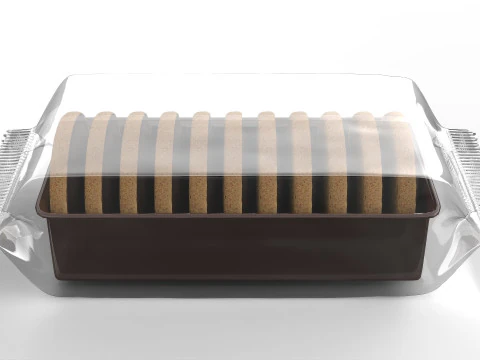 Jaffa chocolate biscuit round cake packaging in transparent foil 3D Model
