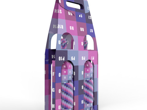 Packaging holder for two wine bottles including die-cut design 3Dモデル
