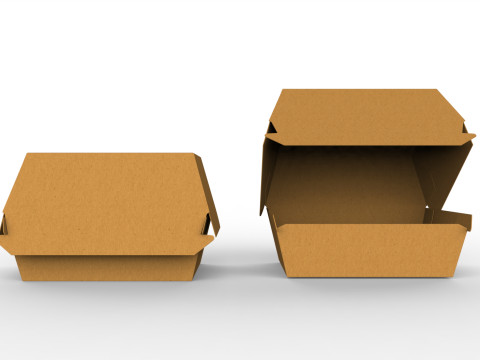 Kraft burger box mockup with open closed views and die-cut files 3D Model