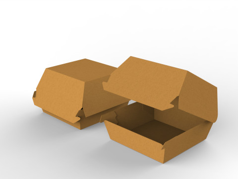 Kraft burger box mockup with open closed views and die-cut files 3D Model