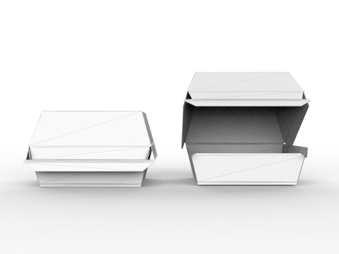 Kraft burger box mockup with open closed views and die-cut files 3D Model