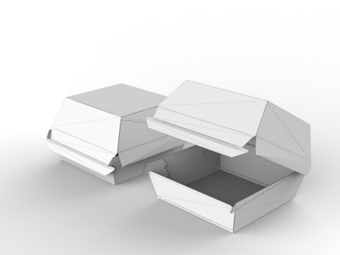 Kraft burger box mockup with open closed views and die-cut files 3D Model
