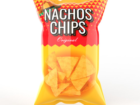 Nachos Chips Bag Packaging Model for Snack Branding 3Dモデル