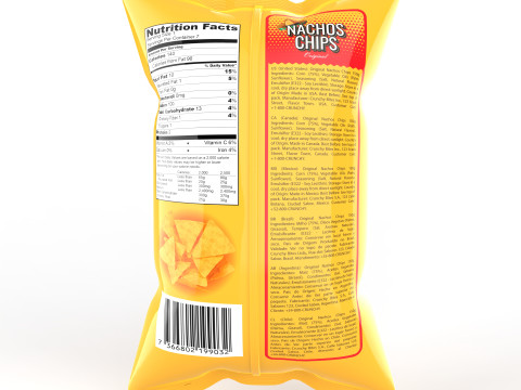 Nachos Chips Bag Packaging Model for Snack Branding 3D Model