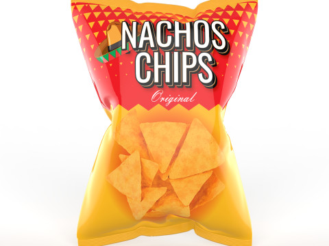Nachos Chips Bag Packaging Model for Snack Branding 3D Model