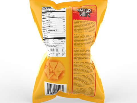 Nachos Chips Bag Packaging Model for Snack Branding 3D Модель