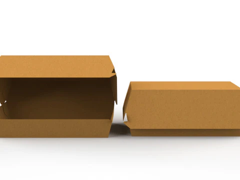 Caixa de design de cachorro-quente Kraft incluindo visualiza&ccedil;&otilde;es abertas e fechadas com arquivo cortado inclu&iacute;do Modelo 3D