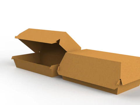 Caixa de design de cachorro-quente Kraft incluindo visualiza&ccedil;&otilde;es abertas e fechadas com arquivo cortado inclu&iacute;do Modelo 3D