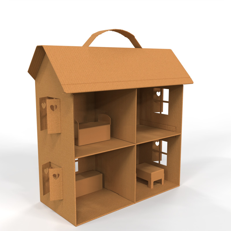 Handcrafted Cardboard House with Miniature Furniture 3D Model .c4d .max .obj .3ds .fbx .stl .blend 