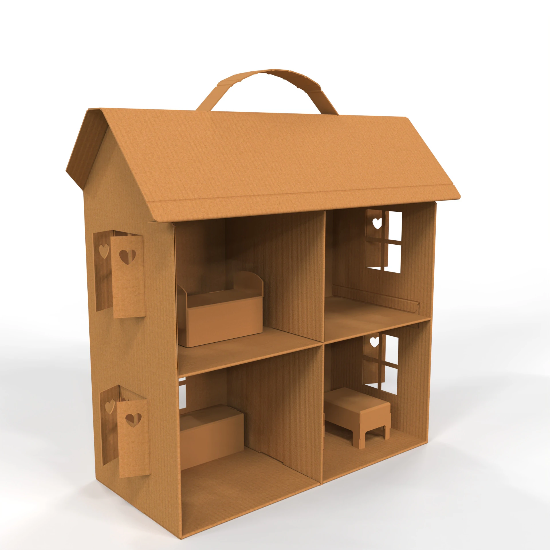 Handcrafted Cardboard House with Miniature Furniture 3D Model .c4d .max .obj .3ds .fbx .stl .blend 