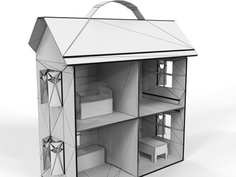 Handcrafted Cardboard House with Miniature Furniture 3D Model