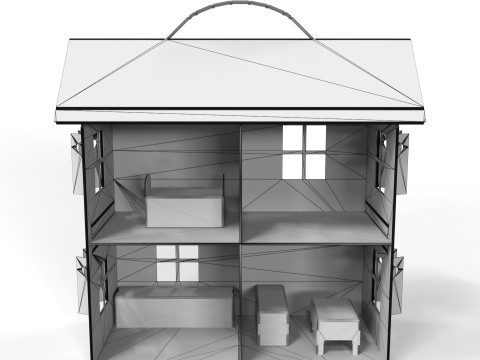 Handcrafted Cardboard House with Miniature Furniture 3D Model