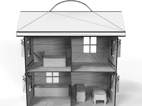 Handcrafted Cardboard House with Miniature Furniture 3D Model