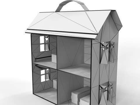 Handcrafted Cardboard House with Miniature Furniture 3D Model