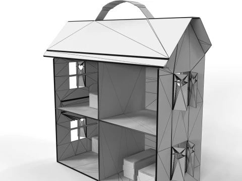 Handcrafted Cardboard House with Miniature Furniture 3D Model