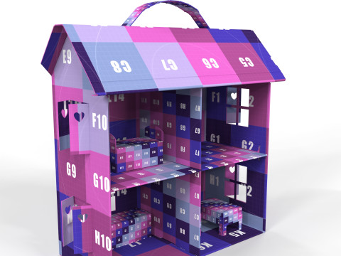 Handcrafted Cardboard House with Miniature Furniture 3D Model