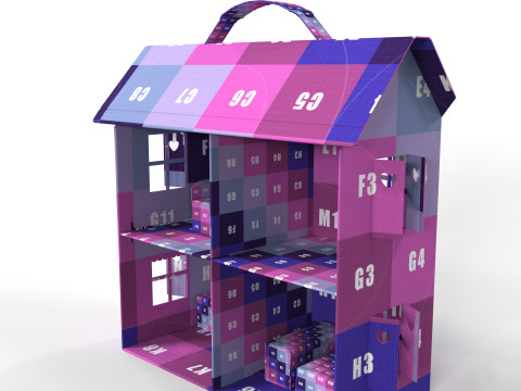 Handcrafted Cardboard House with Miniature Furniture 3D Model