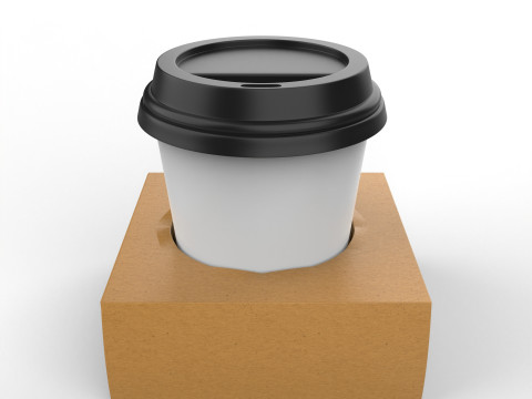 One Coffee Cup with Kraft Paper Holder 3D Model