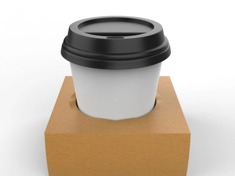 Une tasse &agrave; caf&eacute; avec support en papier kraft Modèle 3D