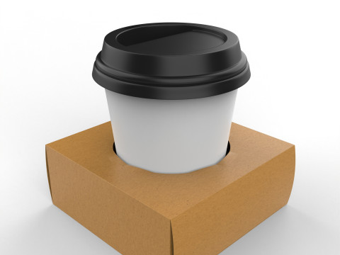 One Coffee Cup with Kraft Paper Holder 3D Model