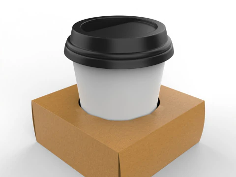 Une tasse &agrave; caf&eacute; avec support en papier kraft Modèle 3D