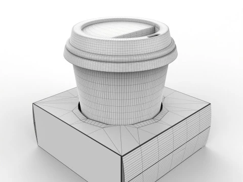 Une tasse &agrave; caf&eacute; avec support en papier kraft Modèle 3D