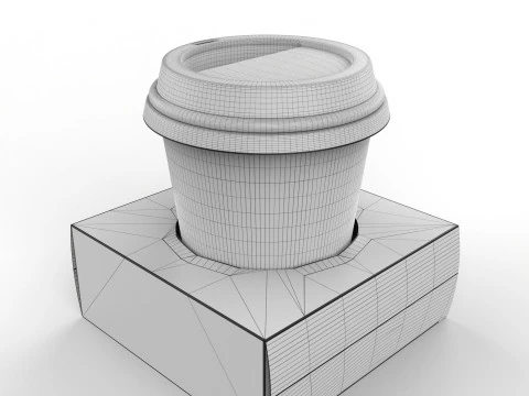 Une tasse &agrave; caf&eacute; avec support en papier kraft Modèle 3D