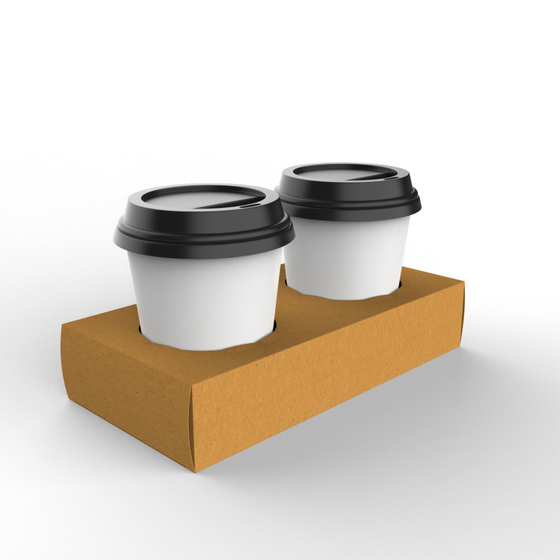 Two Coffee Cups with Kraft Paper Holder 3D Model .c4d .max .obj .3ds .fbx .stl .blend 