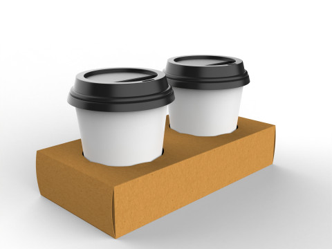 Two Coffee Cups with Kraft Paper Holder 3D Model