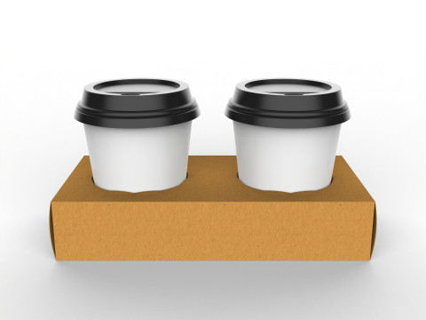 Two Coffee Cups with Kraft Paper Holder 3D Model