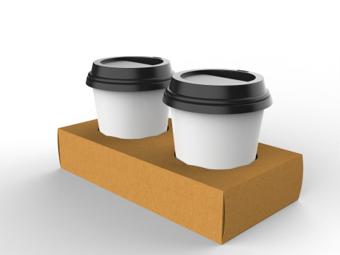 Two Coffee Cups with Kraft Paper Holder 3D Model