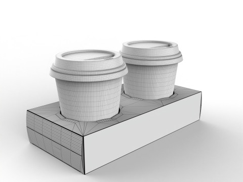 Two Coffee Cups with Kraft Paper Holder 3D Model