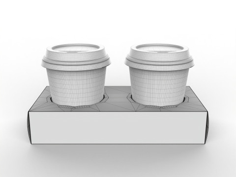 Two Coffee Cups with Kraft Paper Holder 3D Model