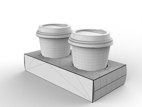Two Coffee Cups with Kraft Paper Holder 3D Model