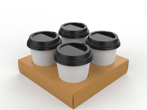 Four Coffee Cups with Kraft Paper Holder Modèle 3D