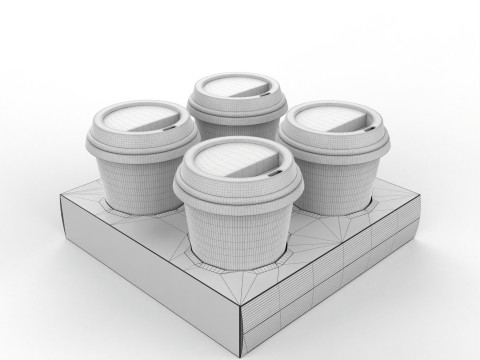 Four Coffee Cups with Kraft Paper Holder Modèle 3D