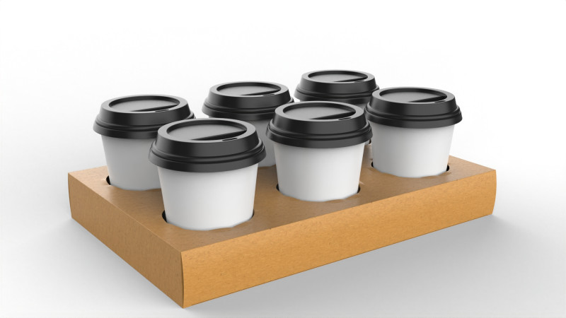 Six Coffee Cups with Kraft Paper Holder 3D Model .c4d .max .obj .3ds .fbx .stl .blend 