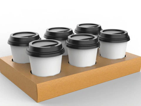 크래프트 종이 홀더가 있는 커피 컵 6개 3D 모델