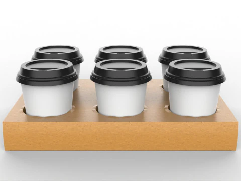 Six Coffee Cups with Kraft Paper Holder 3D Model