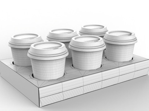 Six Coffee Cups with Kraft Paper Holder 3D Model